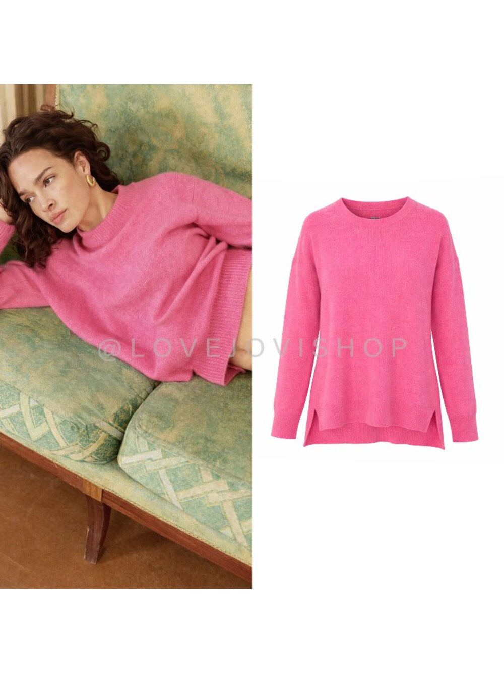 Sweater | 100% Cashmere Crewneck Pullover Bright Pink M AQUA | Feminine Spring